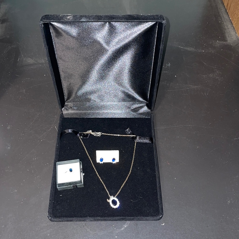 Sapphire diamond ring necklace and earrings set